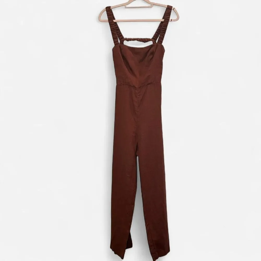 Reformation Harlow Linen Jumpsuit Size 4 | Brown Sustainable Minimal Chic